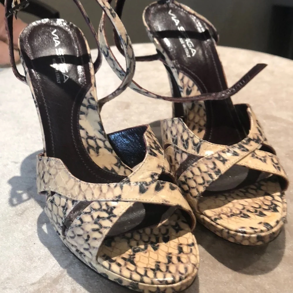 Via SPIGA Italian snake skin embellished heels